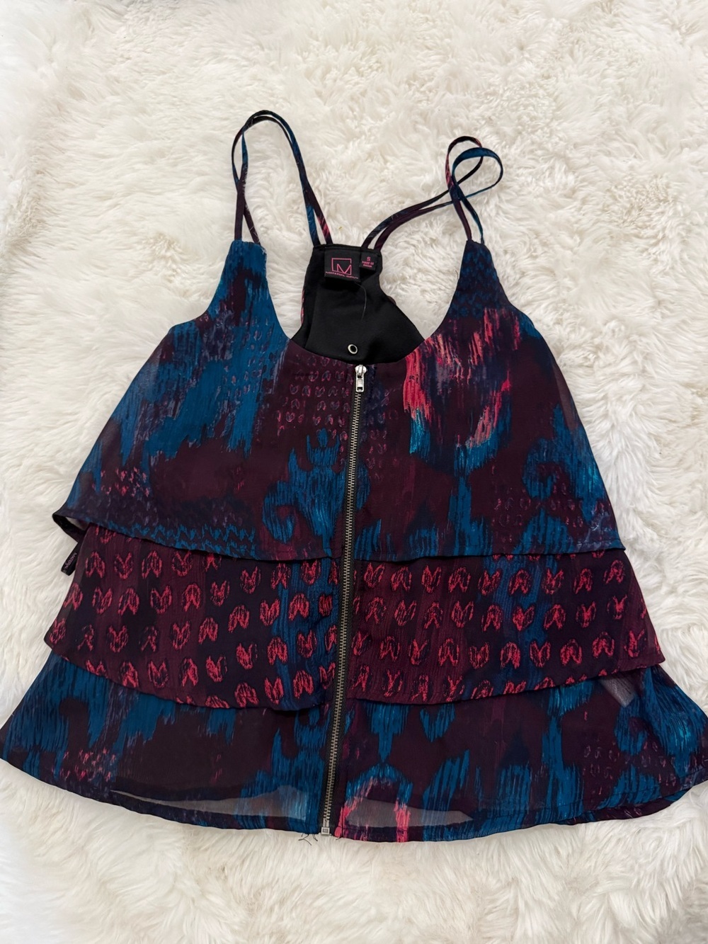 Material Girl Y2K Layered Silk Full Zip Front 2000s Blouse